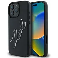 Custodia per Apple iPhone 16 Pro, Karl Lagerfeld, 3D Rubber Signature, Nera — 3