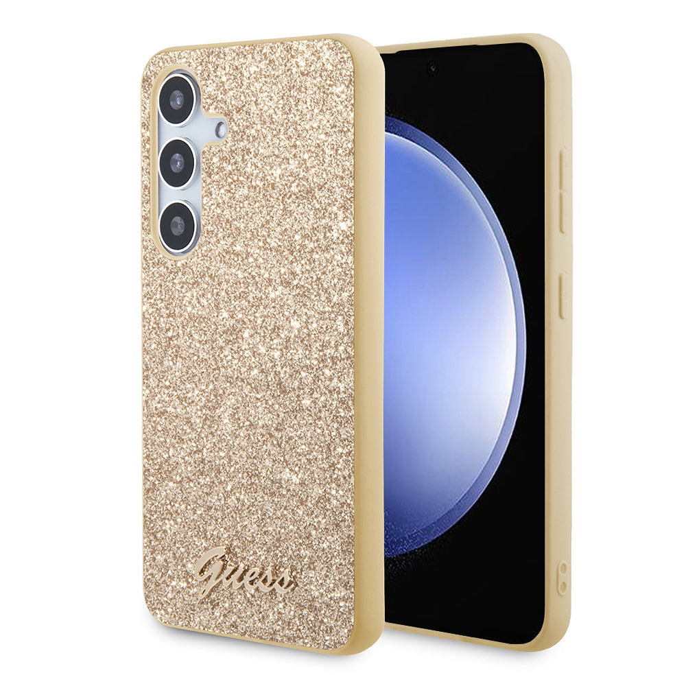 Guess Custodia per Samsung Galaxy S24 S921, Guess, Glitter Script, Dorata