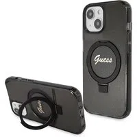 Custodia MagSafe per Apple iPhone 15, Guess, Ring Stand Script Glitter, Nera — 3