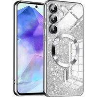 Custodia MagSafe per Samsung Galaxy A55 5G A556, Techsuit, Luxury Glitter, Argento — 3