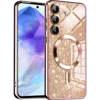 Custodia MagSafe per Samsung Galaxy A55 5G A556, Techsuit, Luxury Glitter, Rosa Dorato — 3
