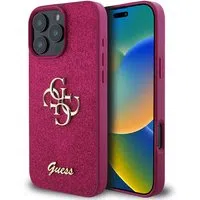 Custodia per Apple iPhone 16 Pro, Guess, Glitter Big 4G Script, Magenta — 3
