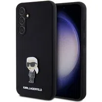 Custodia per Samsung Galaxy S23 FE S711, Karl Lagerfeld, Silicone Ikonik Karl Metal, Nera — 3