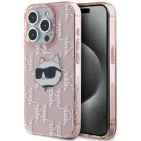 Custodia per Apple iPhone 15 Pro, Karl Lagerfeld, IML Luxury Monogram Choupette's Head, Rosa — 3