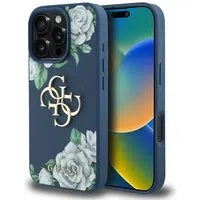 Custodia per Apple iPhone 16 Pro Max, Guess, 4G Grained Roses Big Logo, Blu — 3