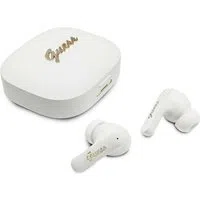 Auricolari Bluetooth Guess Script con Logo Metallico, TWS, Bianco — 3