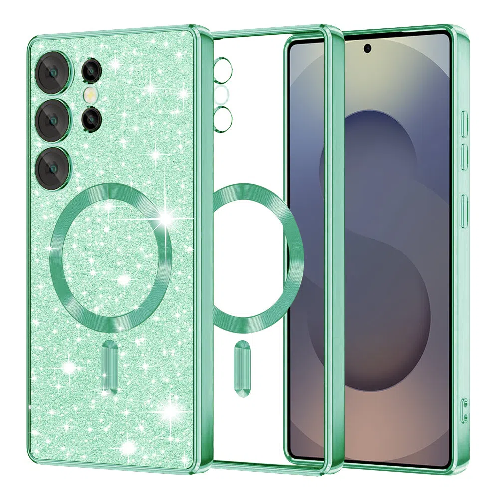 Custodia MagSafe per Samsung Galaxy S25 Ultra S938, Techsuit, Luxury Glitter, Verde Chiaro — 2