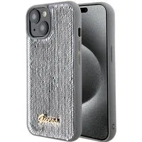 Custodia per Apple iPhone 15, Guess, Sequin Script Metal, Argento — 3