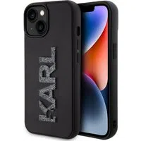 Custodia per Apple iPhone 15 Plus, Karl Lagerfeld, Logo Glitter in Gomma 3D, Nera — 3