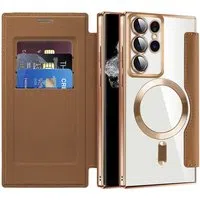 Custodia MagSafe per Samsung Galaxy S22 Ultra 5G S908, Techsuit, SmartMag Book, Marrone — 3