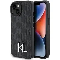 Custodia per Apple iPhone 15, Karl Lagerfeld, Monogram Hot Stamp Metal Logo, Nera — 3