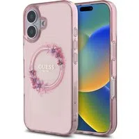 Custodia MagSafe per Apple iPhone 16, Guess, IML Flowers Wreath, Rosa — 3