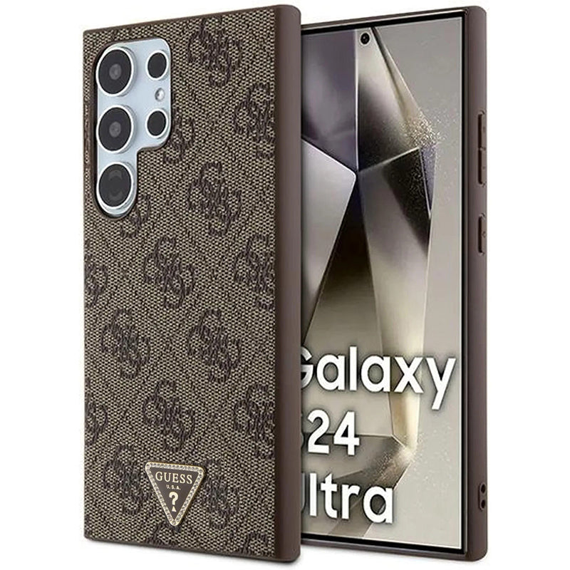 Guess Custodia per Samsung Galaxy S24 Ultra S928, Guess, 4G Triangle Strass, Marrone