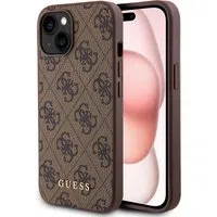 Custodia per Apple iPhone 15 Plus, Guess, 4G Metal Gold Logo, Marrone — 3
