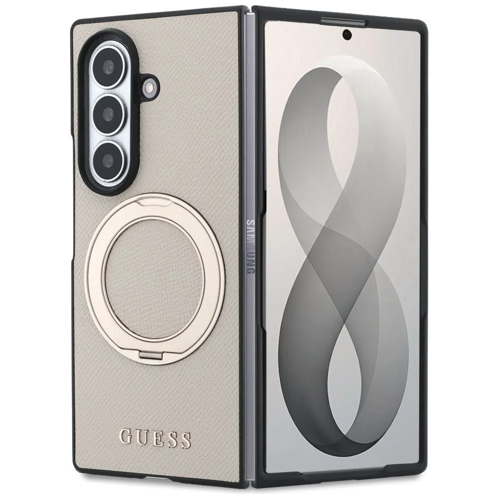 Custodia MagSafe per Samsung Galaxy Z Fold8 Ultra F976, Guess, Ring Stand Grained Classic Logo, Beige — 2