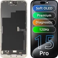 Display con Touchscreen MP compatibile con Apple iPhone 15 Pro, con Cornice, Versione Premium Soft OLED FHD 120Hz Diagnostico, Nero — 3