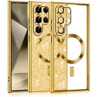 Custodia MagSafe per Samsung Galaxy S22 Ultra 5G S908, Techsuit, Luxury Glitter, Dorata — 3