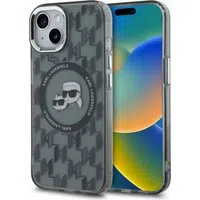 Custodia MagSafe per Apple iPhone 15 Plus, Karl Lagerfeld, IML Monogramma Karl & Choupette's Heads, Nera — 3