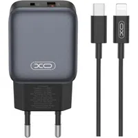 Caricabatterie da rete con cavo Lightning XO Design L156, 30W, 3A, 1 x USB-A - 1 x USB-C, Nero — 3