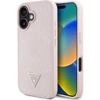 Custodia MagSafe per Apple iPhone 16, Guess, Peony Grained Hot Stamp Triangle, Rosa — 3
