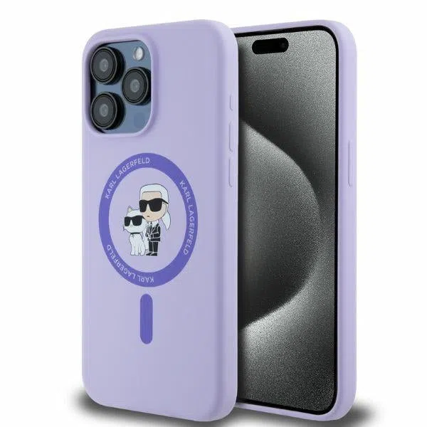 Custodia MagSafe per Apple iPhone 15 Pro Max, Karl Lagerfeld, Silicone Ring Karl & Choupette, Viola — 2