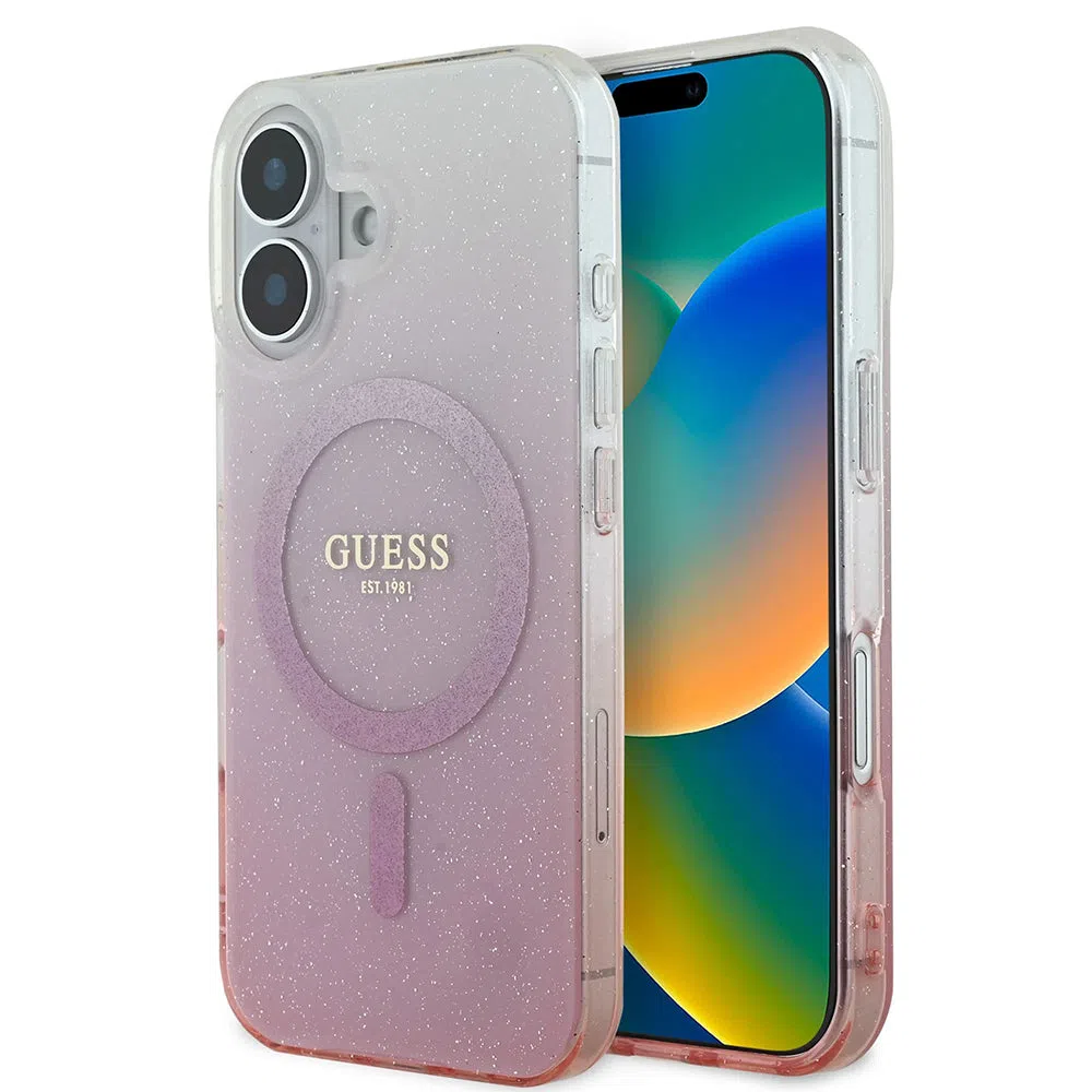 Custodia MagSafe per Apple iPhone 16 Plus, Guess, IML Glitter Gradient, Rosa — 2