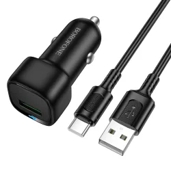 Caricabatterie Auto con Cavo USB-C Borofone BZ34 Cloud, 18W, 3A, 1 x USB-A, Nero
