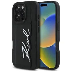 Custodia per Apple iPhone 16 Pro, Karl Lagerfeld, Metal Signature, Nera