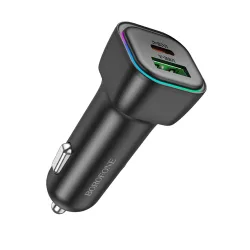 Caricabatterie Auto Borofone BZ28A Trophie, 30W, 3A, 1 x USB-A - 1 x USB-C, Nero