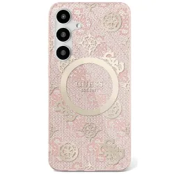 Custodia MagSafe per Samsung Galaxy S25 S931, Guess, IML Peony su sfondo 4G, Rosa