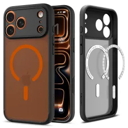 Custodia MagSafe per Apple iPhone 17 Pro, Spigen, Ultra Hybrid, Nera Arancione Satinata ACS10483