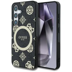 Custodia MagSafe per Samsung Galaxy S25 S931, Guess, IML Peony su sfondo 4G, Nera