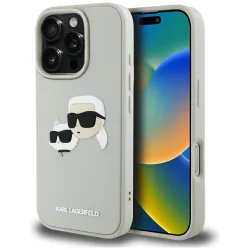 Custodia per Apple iPhone 16 Pro Max, Karl Lagerfeld, 3D Rubber Karl & Choupette, Beige