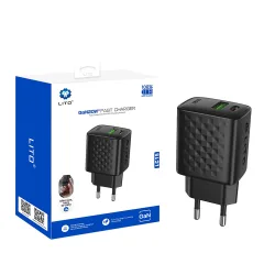 Caricabatterie Rete Lito LC15, 20W, 3A, 1 x USB-A - 1 x USB-C, Nero