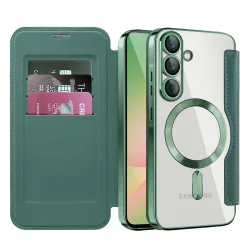 Custodia MagSafe per Samsung Galaxy A56 A566, Techsuit, SmartMag Book, Verde