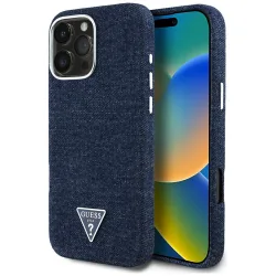 Custodia MagSafe per Apple iPhone 16 Pro Max, Guess, Denim Triangle Logo, Blu