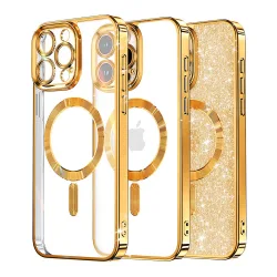 Custodia MagSafe per Apple iPhone 16 Pro, Techsuit, Luxury Glitter, Dorata