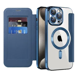 Custodia MagSafe per Apple iPhone 15 Pro Max, Techsuit, SmartMag Book, Blu