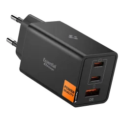 Caricabatterie da rete Spigen Essential, 67W, 3.25A, 1 x USB-A - 2 x USB-C, Nero ACH09458