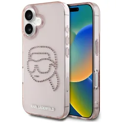 Custodia per Apple iPhone 16, Karl Lagerfeld, IML Rhinestones Karl's Head, Rosa