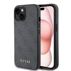 Custodia per Apple iPhone 15, Guess, 4G Metal Gold Logo, Grigio