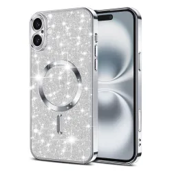 Custodia MagSafe per Apple iPhone 16 Plus, Techsuit, Luxury Glitter, Argento