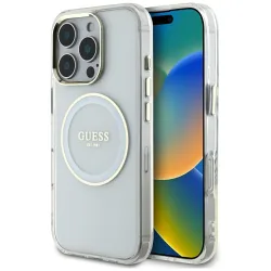 Custodia MagSafe per Apple iPhone 16 Pro Max, Guess, IML Metal Colored Circle, Bianca