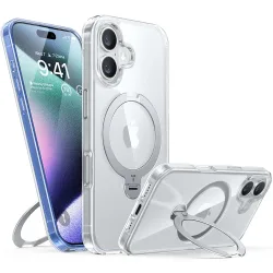 Custodia MagSafe per Apple iPhone 16, Torras, Ostand Spin, Trasparente