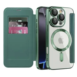 Custodia MagSafe per Apple iPhone 16 Pro Max, Techsuit, SmartMag Book, Verde