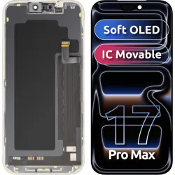 Display con Touchscreen MP compatibile con Apple iPhone 17 Pro Max, con Cornice, Versione Soft OLED FHD 120Hz IC Movable, Nero