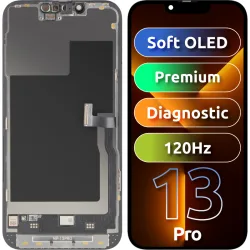 Display con Touchscreen MP compatibile con Apple iPhone 13 Pro, con Cornice, Versione Premium Soft OLED FHD 120Hz Diagnostico, Nero