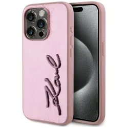 Custodia per Apple iPhone 15 Pro Max, Karl Lagerfeld, Metal Signature, Rosa