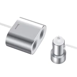 Caricabatterie Auto Baseus High Efficiency, 95W, 2.1A, 2 x USB-A - 2 x Estensione Accendisigari, Argento CRDYQ-0S