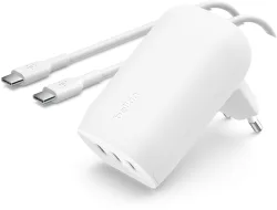 Caricatore da rete con cavo USB-C Belkin BoostCharge, 67W, 3A, 3 x USB-C, Bianco WCC002vf2MWH-B6